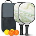 thumbnail image 1 of Pickleball Paddles Set Of 2, Fiberglass Surface, Turquoise Marble Pattern, 4 Balls & Bag, 1 of 5