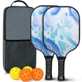 thumbnail image 1 of Pickleball Paddles Set Of 2, Fiberglass Surface, Turquoise Marble Pattern, 4 Balls & Bag, 1 of 5