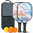 thumbnail image 1 of Pickleball Paddles Set Of 2, Fiberglass Surface, Turquoise Marble Pattern, 4 Balls & Bag, 1 of 5