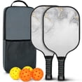 thumbnail image 1 of Pickleball Paddles Set Of 2, Fiberglass Surface, Turquoise Marble Pattern, 4 Balls & Bag, 1 of 5