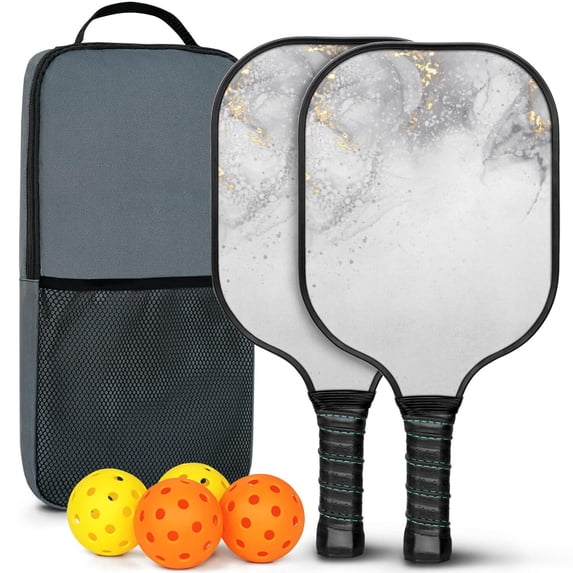 Pickleball Paddles Set Of 2, Fiberglass Surface, Turquoise Marble Pattern, 4 Balls & Bag