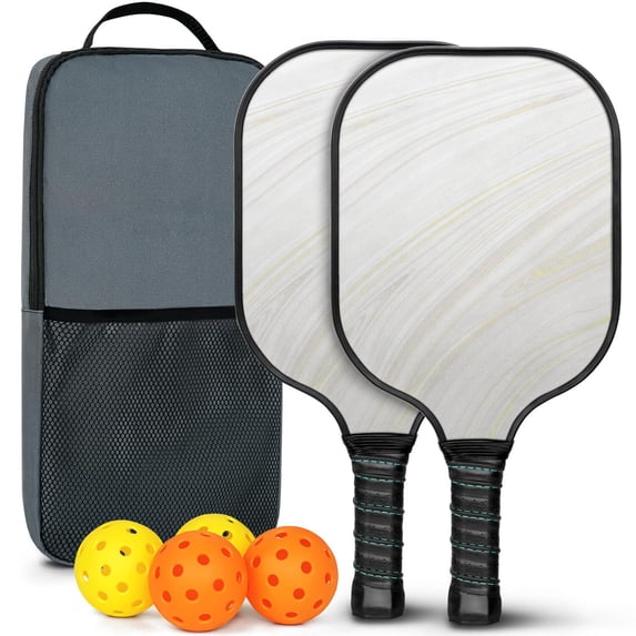 Pickleball Paddles Set Of 2, Fiberglass Surface, Turquoise Marble Pattern, 4 Balls & Bag