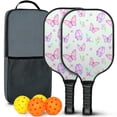 thumbnail image 1 of Pickleball Paddles Set Of 2, Fiberglass Surface, Vintage Floral & Butterfly, 4 Balls & Bag, 1 of 5