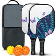 thumbnail image 1 of Pickleball Paddles Set Of 2, Fiberglass Surface, Vintage Floral & Butterfly, 4 Balls & Bag, 1 of 5