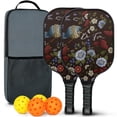 thumbnail image 1 of Pickleball Paddles Set Of 2, Fiberglass Surface, Vintage Floral Print, 4 Balls & Bag, 1 of 5