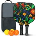 thumbnail image 1 of Pickleball Paddles Set Of 2, Fiberglass Surface, Vintage Floral Print, 4 Balls & Bag, 1 of 5