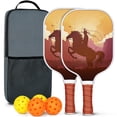 thumbnail image 1 of Pickleball Paddles Set Of 2, Fiberglass Surface, West & Cowboy Print, 4 Balls & Bag, 1 of 5