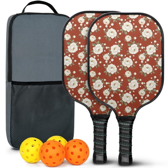 Pickleball Paddles Set,Pioneer Flower Floral Print Pattern Fiberglass Surface Pickleball Racket Set with 2 Indoor Outdoor Pickleball Balls and Pickleball Bag,Pickle-ball Equipment