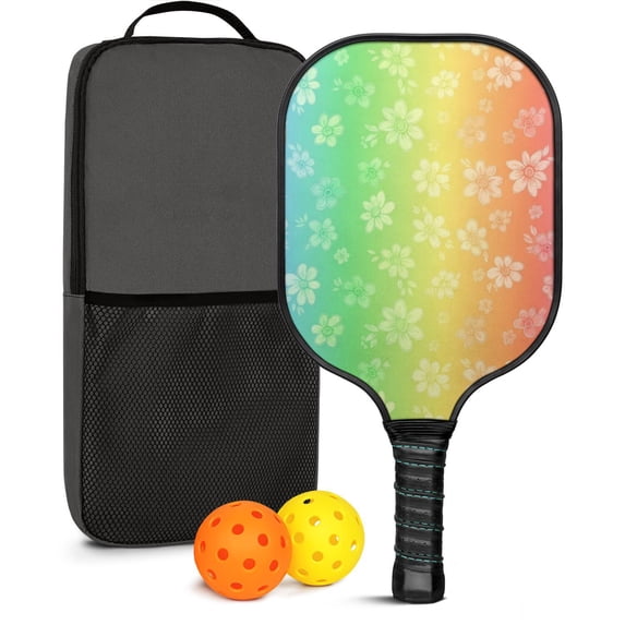 Pickleball Paddles Set,Pioneer Flower Floral Print Pattern Fiberglass Surface Pickleball Racket Set with 2 Indoor Outdoor Pickleball Balls and Pickleball Bag,Pickle-ball Equipment