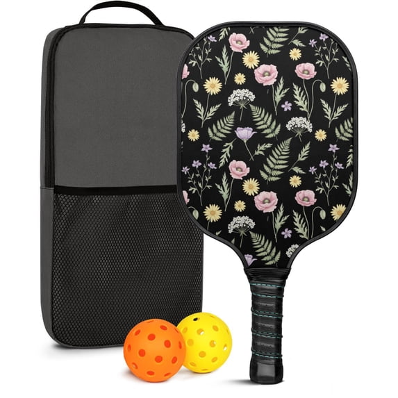 Pickleball Paddles Set,Pioneer Flower Floral Print Pattern Fiberglass Surface Pickleball Racket Set with 2 Indoor Outdoor Pickleball Balls and Pickleball Bag,Pickle-ball Equipment