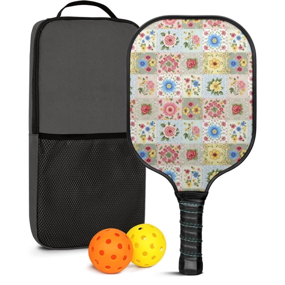 Pickleball Paddles Set,Pioneer Flower Floral Print Pattern Fiberglass Surface Pickleball Racket Set with 2 Indoor Outdoor Pickleball Balls and Pickleball Bag,Pickle-ball Equipment
