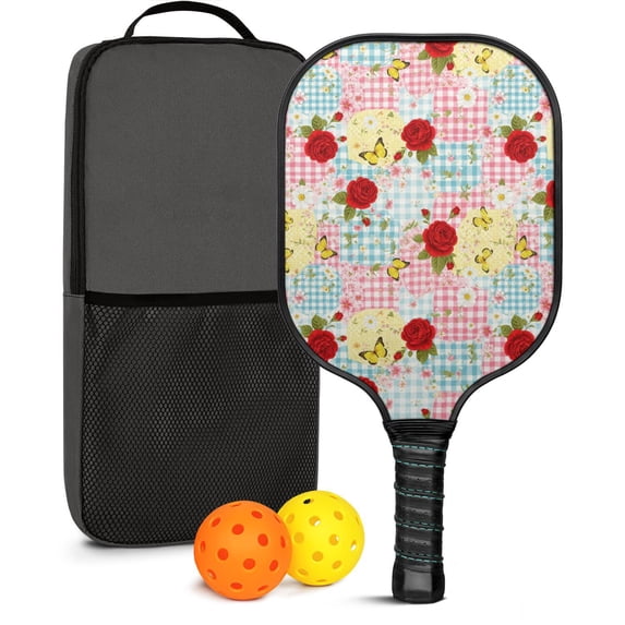 Pickleball Paddles Set,Pioneer Flower Floral Print Pattern Fiberglass Surface Pickleball Racket Set with 2 Indoor Outdoor Pickleball Balls and Pickleball Bag,Pickle-ball Equipment