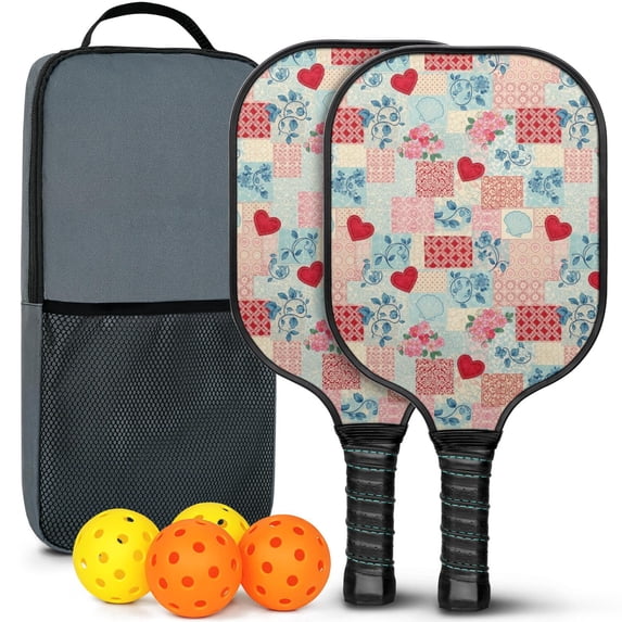 Pickleball Paddles Set,Pioneer Flower Floral Print Pattern Fiberglass Surface Pickleball Racket Set with 2 Indoor Outdoor Pickleball Balls and Pickleball Bag,Pickle-ball Equipment
