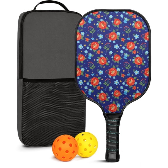 Pickleball Paddles Set,Pioneer Flower Floral Print Pattern Fiberglass Surface Pickleball Racket Set with 2 Indoor Outdoor Pickleball Balls and Pickleball Bag,Pickle-ball Equipment