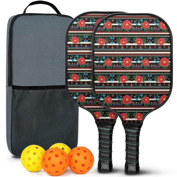 Pickleball Paddles Set,Pioneer Flower Floral Print Pattern Fiberglass Surface Pickleball Racket Set with 2 Indoor Outdoor Pickleball Balls and Pickleball Bag,Pickle-ball Equipment