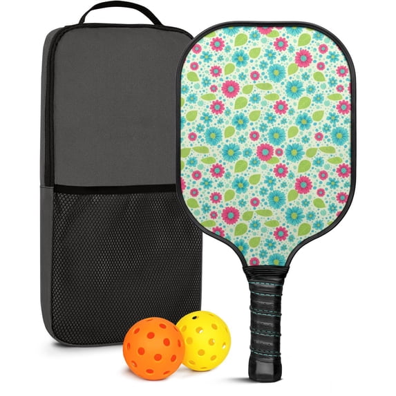 Pickleball Paddles Set,Pioneer Flower Floral Print Pattern Fiberglass Surface Pickleball Racket Set with 2 Indoor Outdoor Pickleball Balls and Pickleball Bag,Pickle-ball Equipment