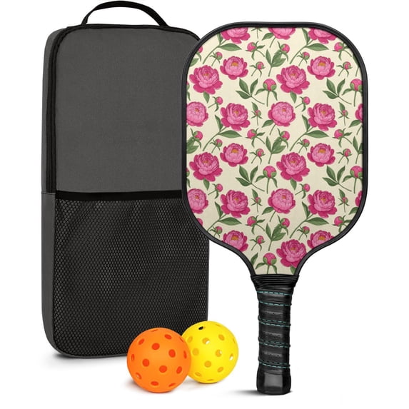 Pickleball Paddles Set,Pioneer Flower Floral Print Pattern Fiberglass Surface Pickleball Racket Set with 2 Indoor Outdoor Pickleball Balls and Pickleball Bag,Pickle-ball Equipment