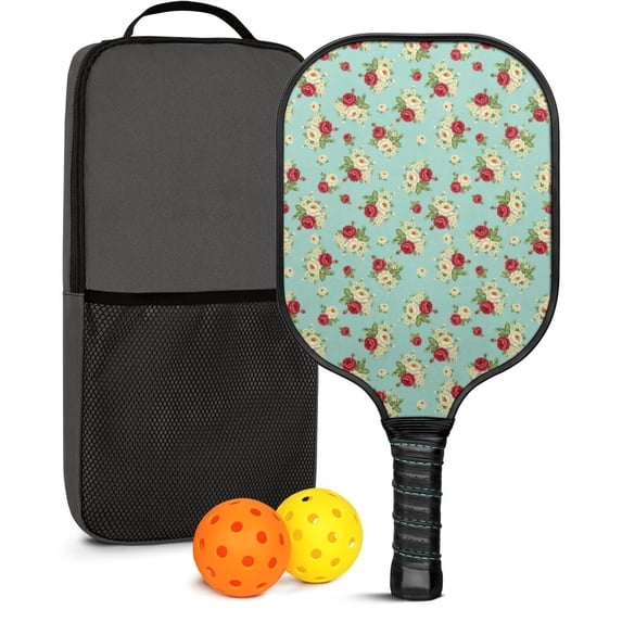 Pickleball Paddles Set,Pioneer Flower Floral Print Pattern Fiberglass Surface Pickleball Racket Set with 2 Indoor Outdoor Pickleball Balls and Pickleball Bag,Pickle-ball Equipment