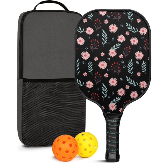 Pickleball Paddles Set,Pioneer Flower Floral Print Pattern Fiberglass Surface Pickleball Racket Set with 2 Indoor Outdoor Pickleball Balls and Pickleball Bag,Pickle-ball Equipment