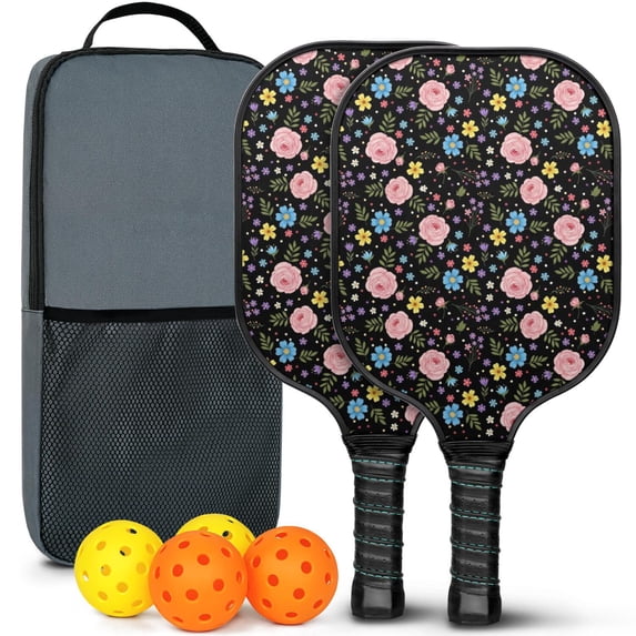 Pickleball Paddles Set,Pioneer Flower Floral Print Pattern Fiberglass Surface Pickleball Racket Set with 2 Indoor Outdoor Pickleball Balls and Pickleball Bag,Pickle-ball Equipment