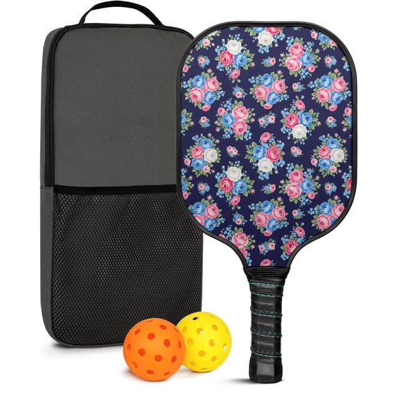 Pickleball Paddles Set,Pioneer Flower Floral Print Pattern Fiberglass Surface Pickleball Racket Set with 2 Indoor Outdoor Pickleball Balls and Pickleball Bag,Pickle-ball Equipment