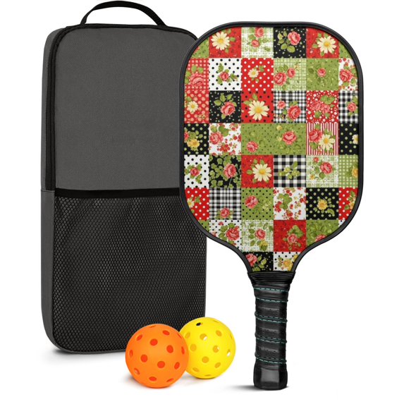 Pickleball Paddles Set,Pioneer Flower Floral Print Pattern Fiberglass Surface Pickleball Racket Set with 2 Indoor Outdoor Pickleball Balls and Pickleball Bag,Pickle-ball Equipment