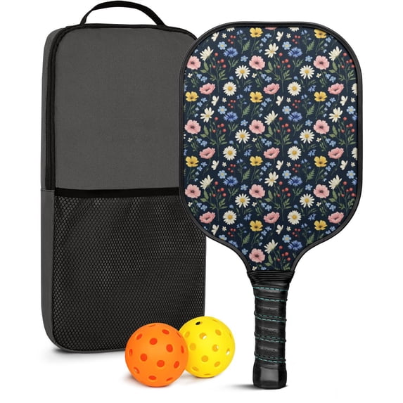 Pickleball Paddles Set,Pioneer Flower Floral Print Pattern Fiberglass Surface Pickleball Racket Set with 2 Indoor Outdoor Pickleball Balls and Pickleball Bag,Pickle-ball Equipment