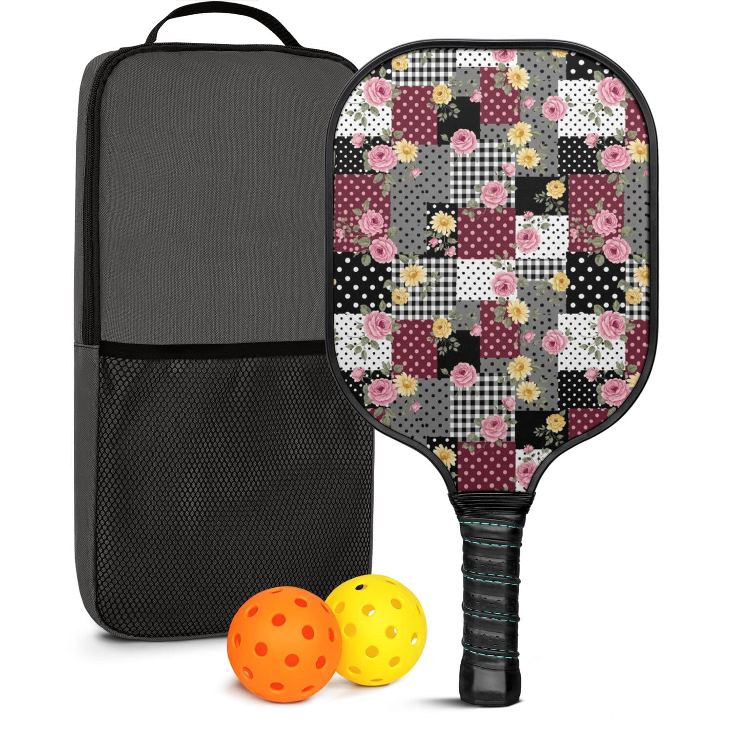 Pickleball Rackets Pretty Pickleball Paddles Set,Pioneer Flower Floral Print Pattern Fiberglass ...