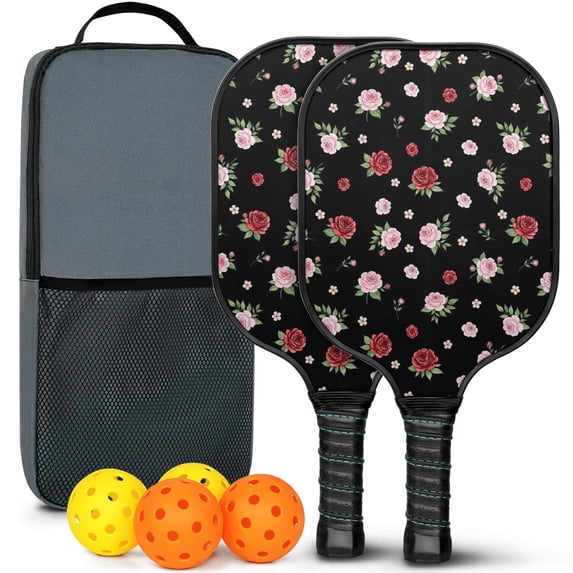 Pickleball Paddles Set,Pioneer Flower Floral Print Pattern Fiberglass Surface Pickleball Racket Set with 2 Indoor Outdoor Pickleball Balls and Pickleball Bag,Pickle-ball Equipment