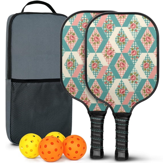 Pickleball Paddles Set,Pioneer Flower Floral Print Pattern Fiberglass Surface Pickleball Racket Set with 2 Indoor Outdoor Pickleball Balls and Pickleball Bag,Pickle-ball Equipment