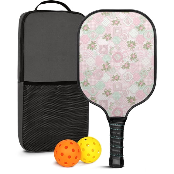 Pickleball Paddles Set,Pioneer Flower Floral Print Pattern Fiberglass Surface Pickleball Racket Set with 2 Indoor Outdoor Pickleball Balls and Pickleball Bag,Pickle-ball Equipment