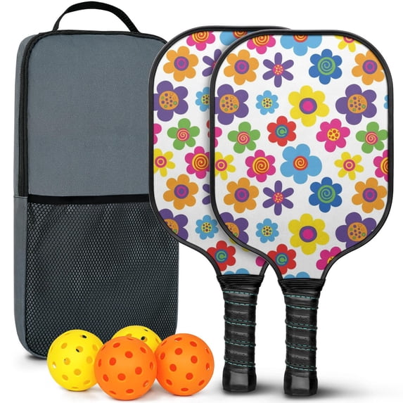 Pickleball Paddles Set,Pioneer Flower Floral Print Pattern Fiberglass Surface Pickleball Racket Set with 2 Indoor Outdoor Pickleball Balls and Pickleball Bag,Pickle-ball Equipment