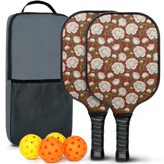 Pickleball Paddles Set,Pioneer Flower Floral Print Pattern Fiberglass Surface Pickleball Racket Set with 2 Indoor Outdoor Pickleball Balls and Pickleball Bag,Pickle-ball Equipment