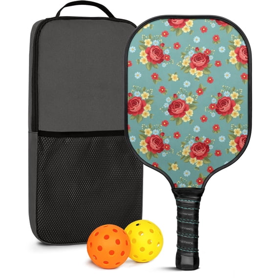 Pickleball Paddles Set,Pioneer Flower Floral Print Pattern Fiberglass Surface Pickleball Racket Set with 2 Indoor Outdoor Pickleball Balls and Pickleball Bag,Pickle-ball Equipment