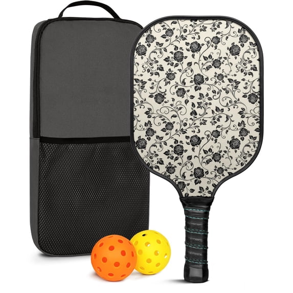 Pickleball Paddles Set,Pioneer Flower Floral Print Pattern Fiberglass Surface Pickleball Racket Set with 2 Indoor Outdoor Pickleball Balls and Pickleball Bag,Pickle-ball Equipment