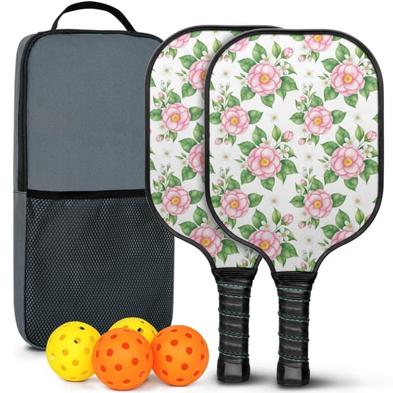 Pickleball Paddles Set,Pioneer Flower Floral Print Pattern Fiberglass Surface Pickleball Racket Set with 2 Indoor Outdoor Pickleball Balls and Pickleball Bag,Pickle-ball Equipment