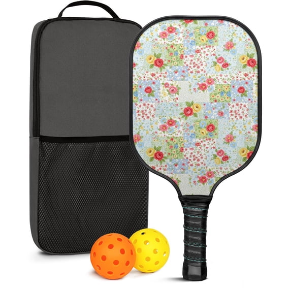 Pickleball Paddles Set,Pioneer Flower Floral Print Pattern Fiberglass Surface Pickleball Racket Set with 2 Indoor Outdoor Pickleball Balls and Pickleball Bag,Pickle-ball Equipment