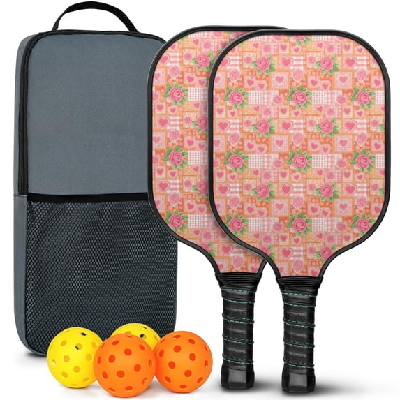 Pickleball Paddles Set,Pioneer Flower Floral Print Pattern Fiberglass Surface Pickleball Racket Set with 2 Indoor Outdoor Pickleball Balls and Pickleball Bag,Pickle-ball Equipment