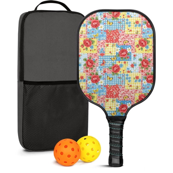 Pickleball Paddles Set,Pioneer Flower Floral Print Pattern Fiberglass Surface Pickleball Racket Set with 2 Indoor Outdoor Pickleball Balls and Pickleball Bag,Pickle-ball Equipment