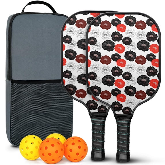 Pickleball Paddles Set,Pioneer Flower Floral Print Pattern Fiberglass Surface Pickleball Racket Set with 2 Indoor Outdoor Pickleball Balls and Pickleball Bag,Pickle-ball Equipment