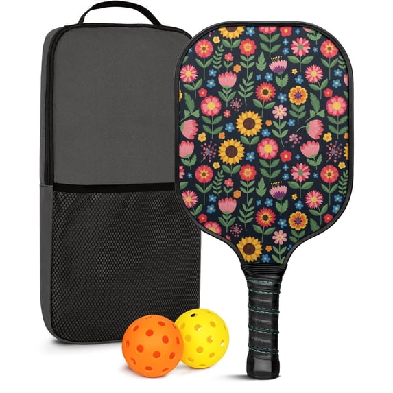 Pickleball Paddles Set,Pioneer Flower Floral Print Pattern Fiberglass Surface Pickleball Racket Set with 2 Indoor Outdoor Pickleball Balls and Pickleball Bag,Pickle-ball Equipment