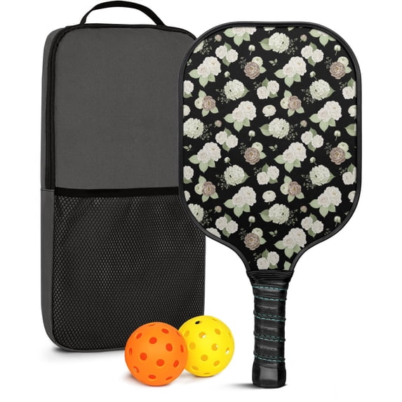 Pickleball Paddles Set,Pioneer Flower Floral Print Pattern Fiberglass Surface Pickleball Racket Set with 2 Indoor Outdoor Pickleball Balls and Pickleball Bag,Pickle-ball Equipment