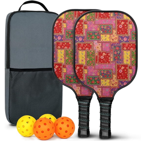 Pickleball Paddles Set,Pioneer Flower Floral Print Pattern Fiberglass Surface Pickleball Racket Set with 2 Indoor Outdoor Pickleball Balls and Pickleball Bag,Pickle-ball Equipment