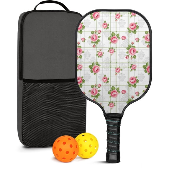 Pickleball Paddles Set,Pioneer Flower Floral Print Pattern Fiberglass Surface Pickleball Racket Set with 2 Indoor Outdoor Pickleball Balls and Pickleball Bag,Pickle-ball Equipment