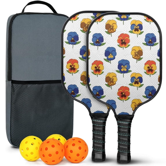 Pickleball Paddles Set,Pioneer Flower Floral Print Pattern Fiberglass Surface Pickleball Racket Set with 2 Indoor Outdoor Pickleball Balls and Pickleball Bag,Pickle-ball Equipment