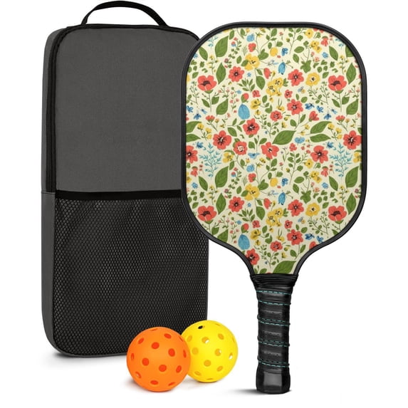 Pickleball Paddles Set,Pioneer Flower Floral Print Pattern Fiberglass Surface Pickleball Racket Set with 2 Indoor Outdoor Pickleball Balls and Pickleball Bag,Pickle-ball Equipment