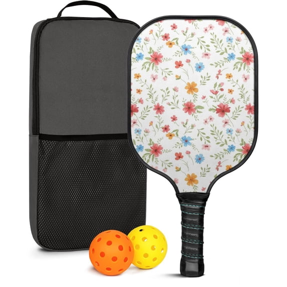 Pickleball Paddles Set,Pioneer Flower Floral Print Pattern Fiberglass Surface Pickleball Racket Set with 2 Indoor Outdoor Pickleball Balls and Pickleball Bag,Pickle-ball Equipment