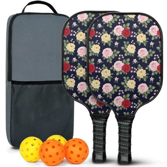 Pickleball Paddles Set,Pioneer Flower Floral Print Pattern Fiberglass Surface Pickleball Racket Set with 2 Indoor Outdoor Pickleball Balls and Pickleball Bag,Pickle-ball Equipment