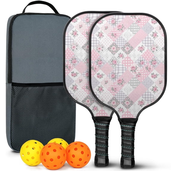 Pickleball Paddles Set,Pioneer Flower Floral Print Pattern Fiberglass Surface Pickleball Racket Set with 2 Indoor Outdoor Pickleball Balls and Pickleball Bag,Pickle-ball Equipment