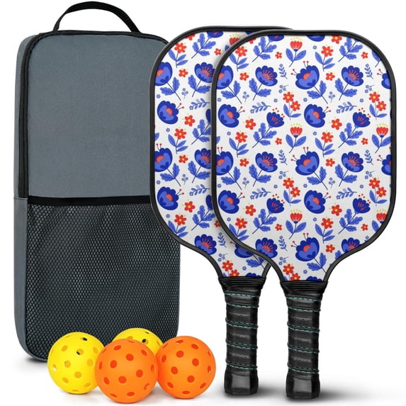 Pickleball Paddles Set,Pioneer Flower Floral Print Pattern Fiberglass Surface Pickleball Racket Set with 2 Indoor Outdoor Pickleball Balls and Pickleball Bag,Pickle-ball Equipment